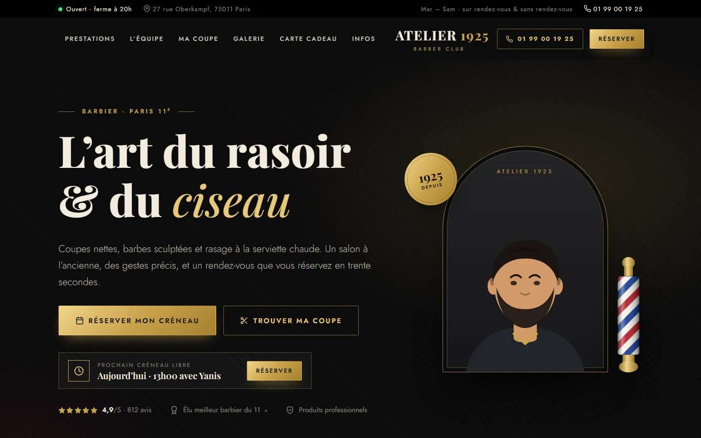 Aperçu du site Atelier 1925, barbier à Paris 11e