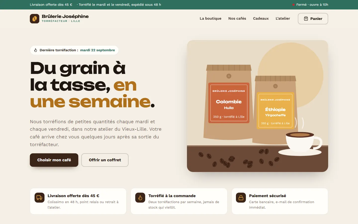 Site d’exemple de la formule Boutique : Brûlerie Joséphine