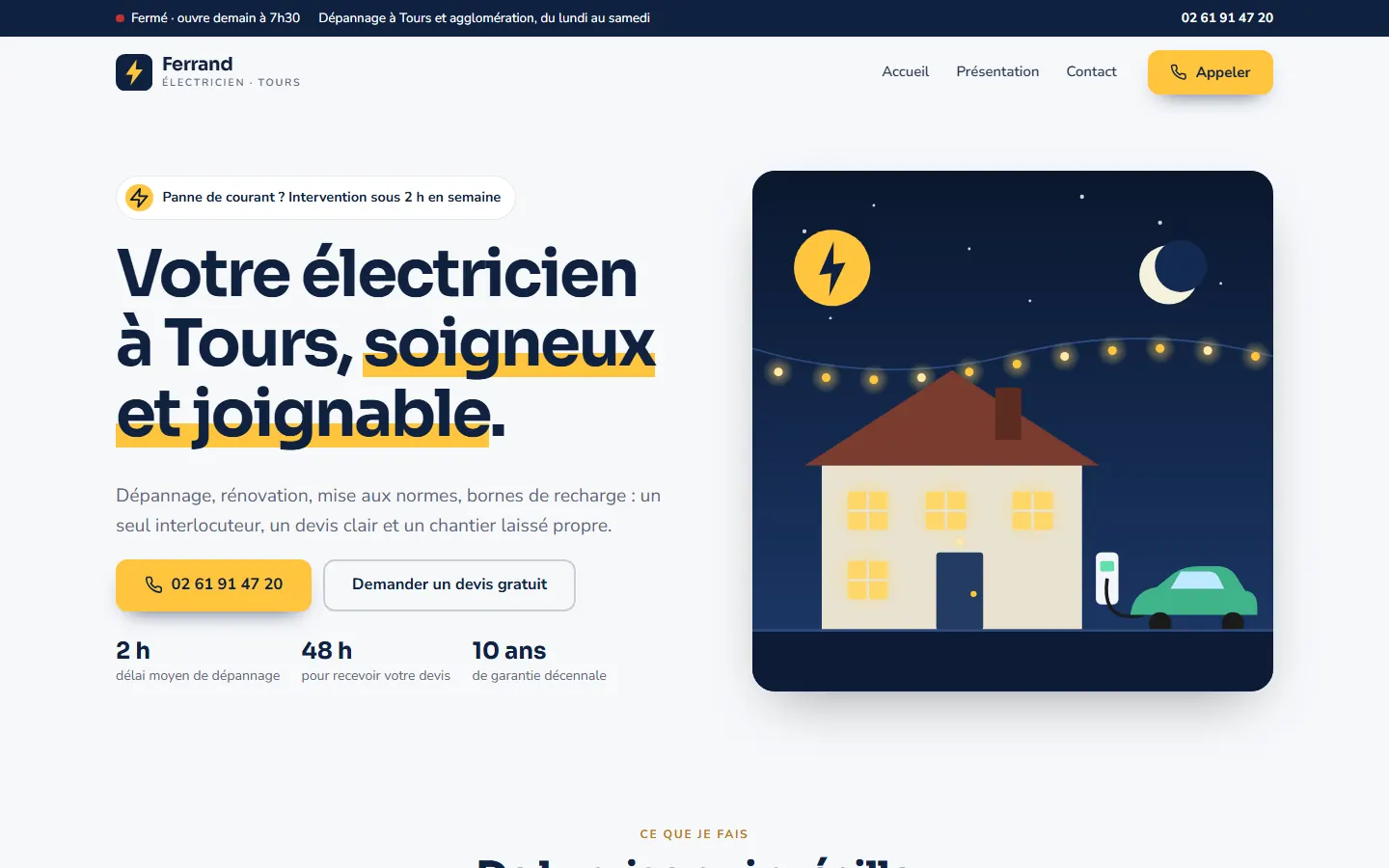 Site d’exemple de la formule Essentiel : Ferrand Électricité