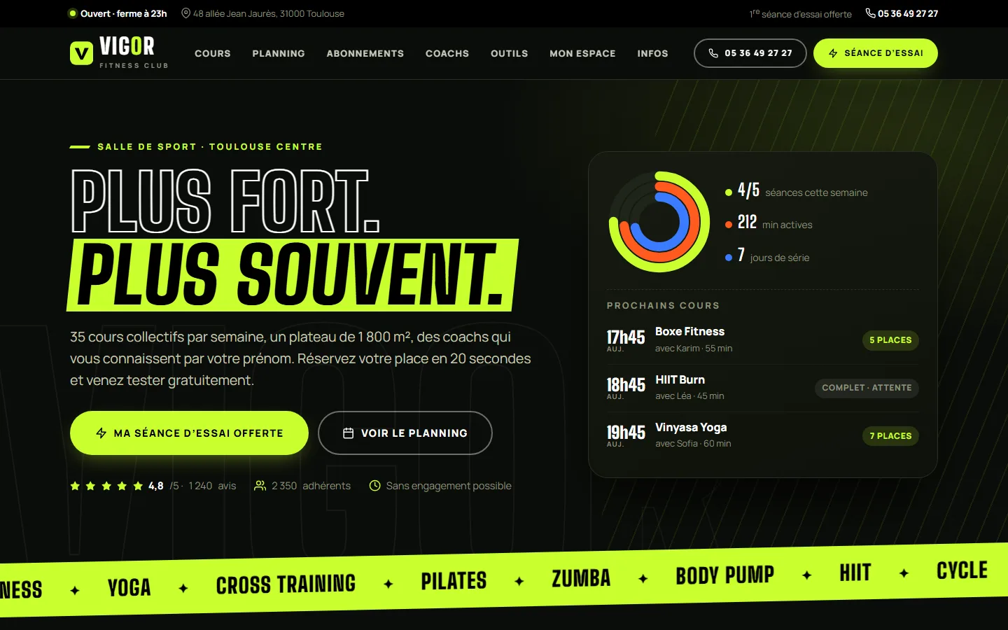 Aperçu du site VIGOR, salle de sport à Toulouse